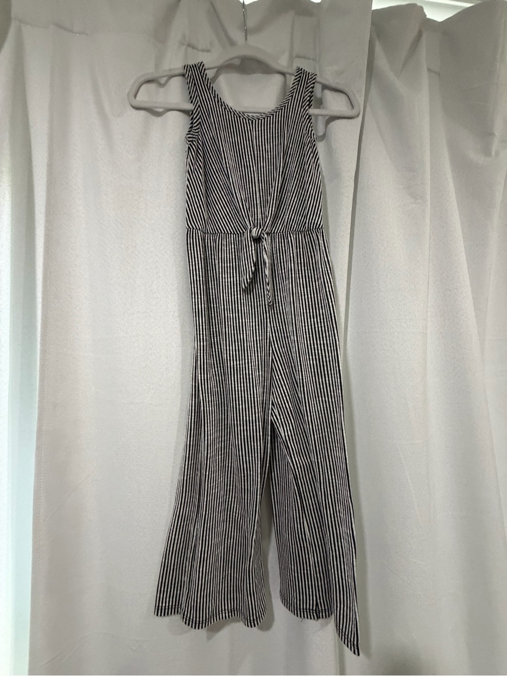 Black & White Striped Sleeveless Kids Jumpsuit with Tie Waist